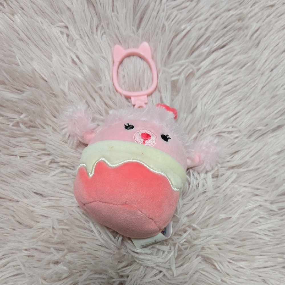 Squishmallow Cute Pink and Cream Plush Keychain 3 1/2 In Mini Sweets